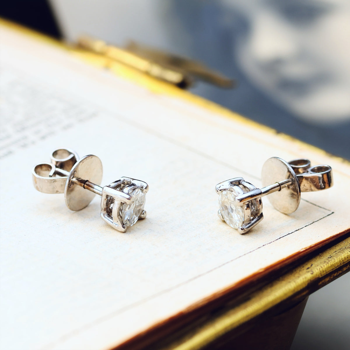 Vintage Hand Cut Diamond Stud Earrings