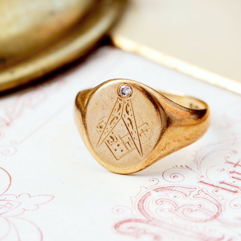 10k gold vintage Deco black onyx & diamond Masonic Freemason Ring –  Rambling Rose