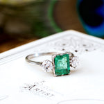 Vintage Emerald & Diamond Trilogy Engagement Ring