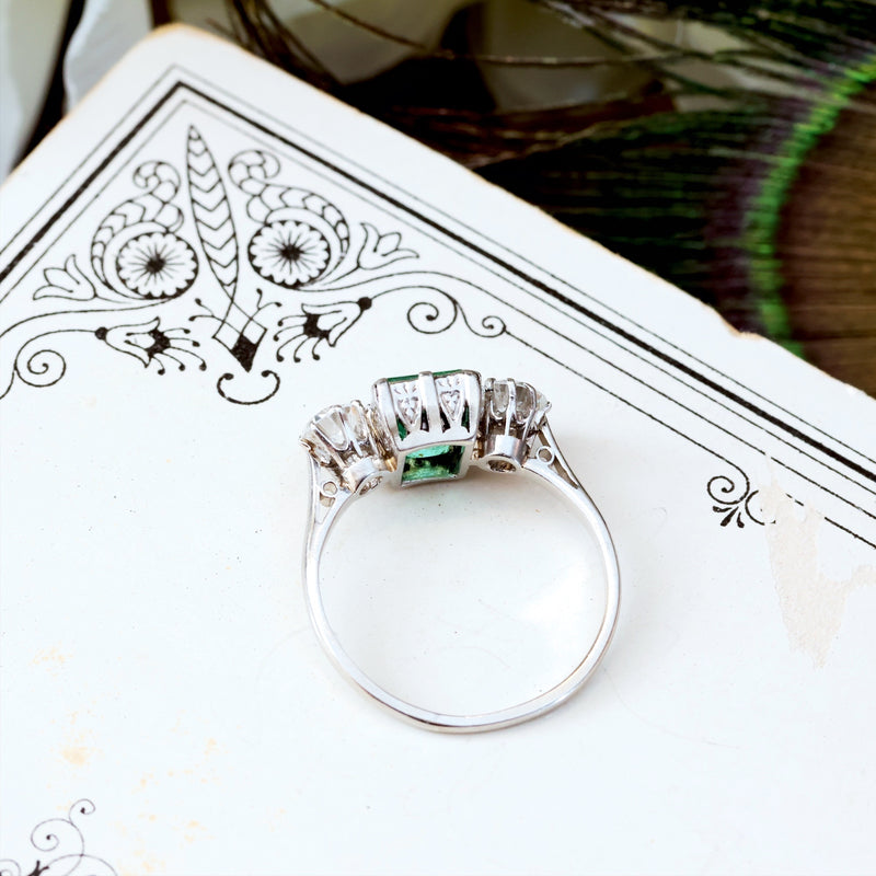 Vintage Emerald & Diamond Trilogy Engagement Ring
