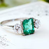 Vintage Emerald & Diamond Trilogy Engagement Ring
