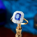 Vintage Art Deco Sapphire & Diamond Cluster Ring