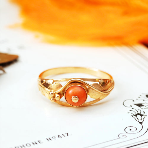 Bague Corail Italienne De Style Art Nouveau Vintage