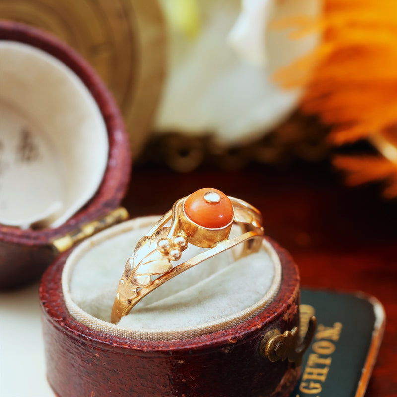 Vintage Art Nouveau Styled Italian Coral Ring