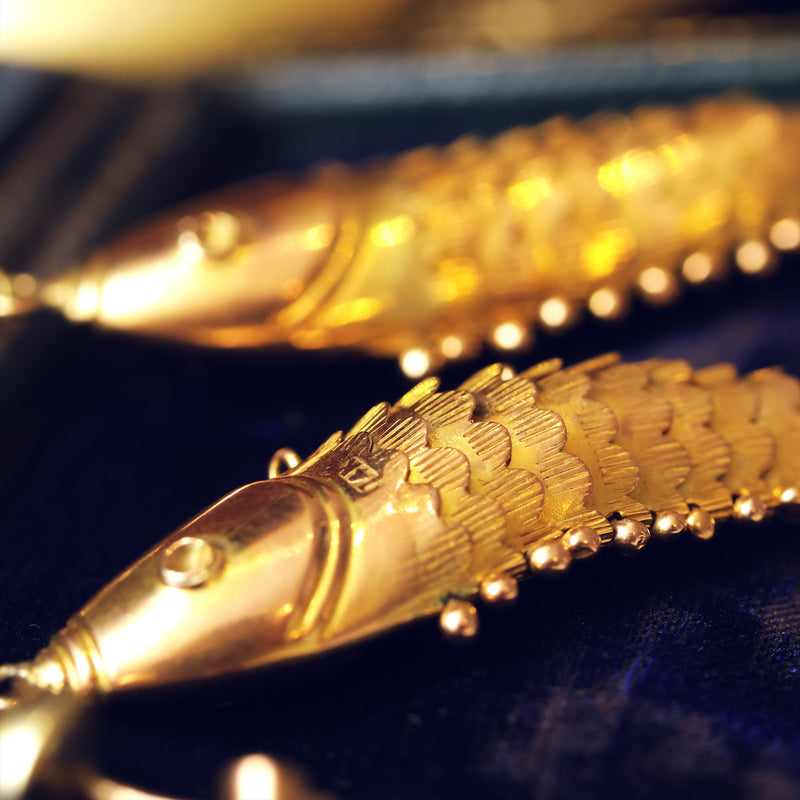 INCREDIBLE 14ct Gold Vintage Articulated Carp Fish Earrings
