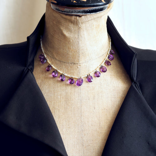Antique Victorian Amethyst & Seed Pearl Necklet