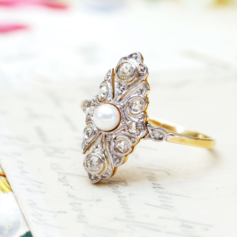 vintage continental diamond and pearl ring