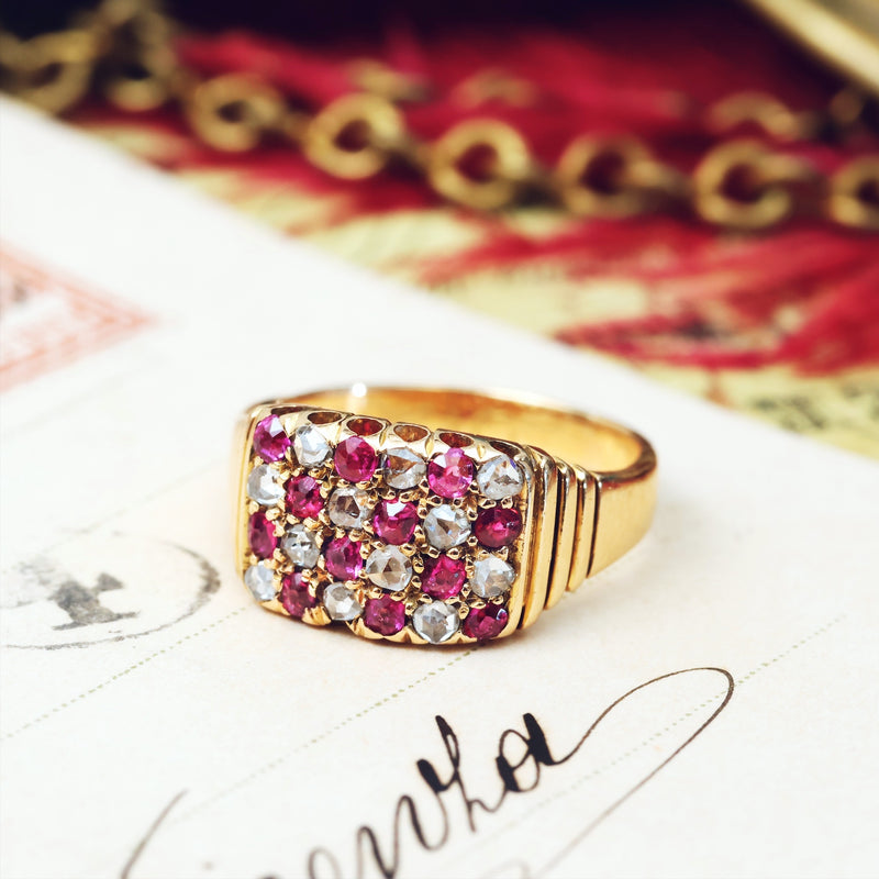 Edwardian 18ct Gold, Burma Ruby & Diamond Oval Cluster Ring (376W) | The  Antique Jewellery Company