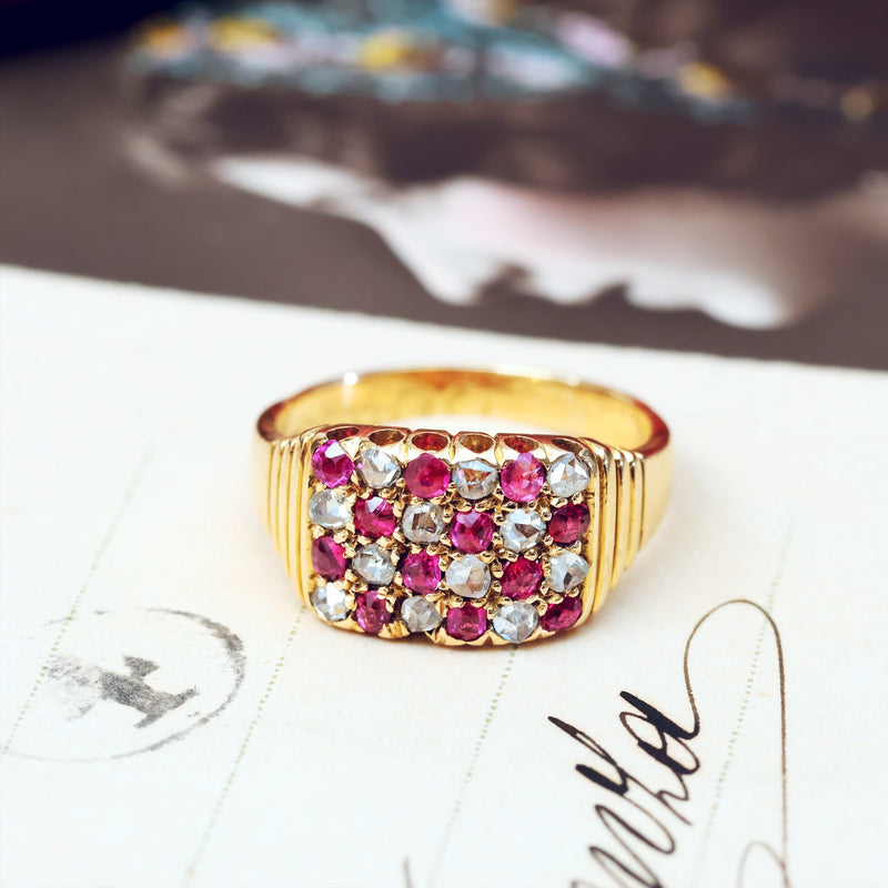Ruby & Diamond 'Chequer' 18ct Gold Ring