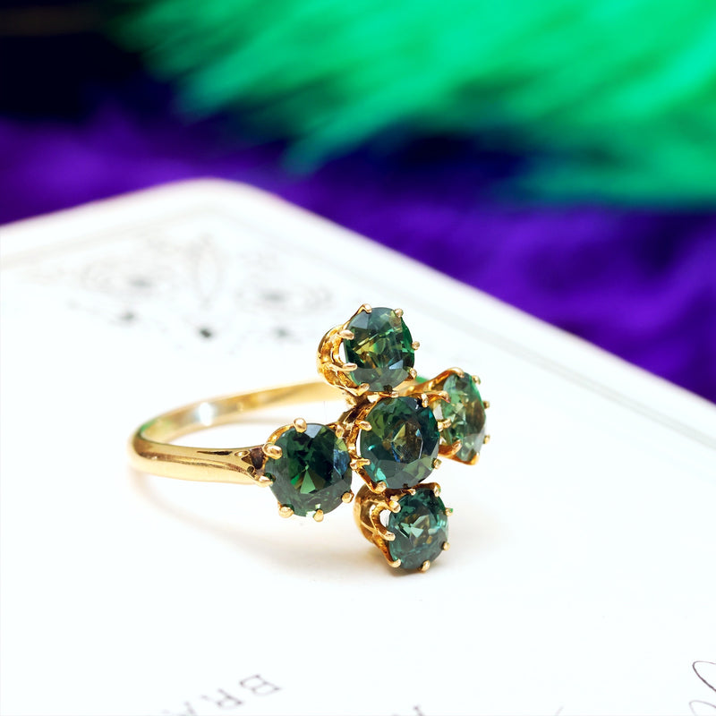 Rare Beauty Antique Victorian Green Sapphire Ring Fetheray