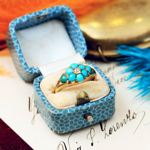 Victorian Turquoise & Diamond 'Forget me not' Ring