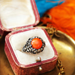 Vintage Coral & Marcasite Cocktail Dress Ring
