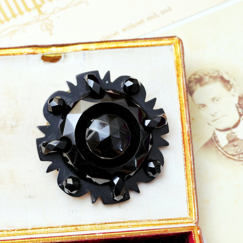 Circa 1870's Victorian Whitby Jet Brooch