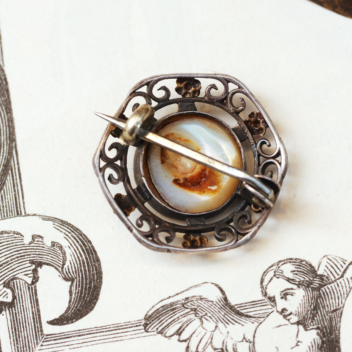 Hand Made Antique Arts & Crafts Shell Brooch