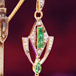 Quintessentially Art Deco Emerald & Diamond Drop Pendant