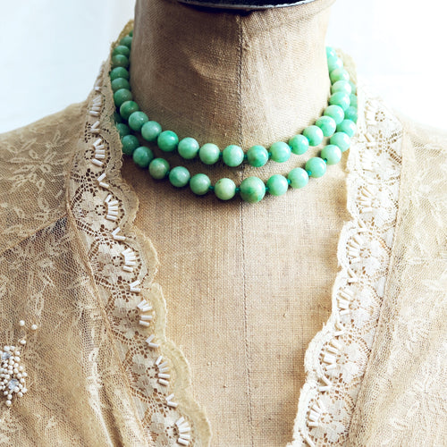 Vintage Elegance Double Row Jade Bead Necklace