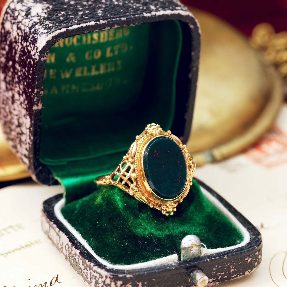 Antique Victorian Arts Crafts Bloodstone Signet Ring – Fetheray