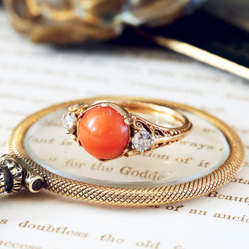 Antique Archaeological Revival Coral Ring