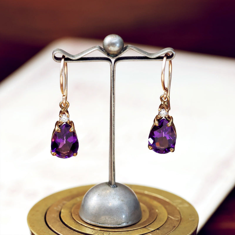 Purple Amethyst & Diamond Drop Earrings