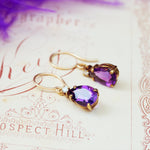 Vintage 18ct Gold Purple Amethyst & Diamond Earrings