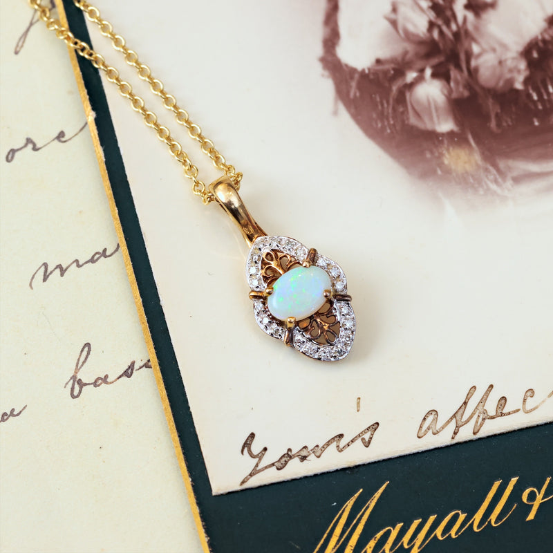 72904 vintage opal and diamond pendant