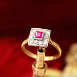 Vintage Art Deco Ruby & Diamond Cluster Ring