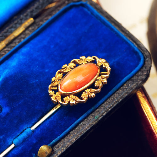 Antique Coral & Gold Stick Pin
