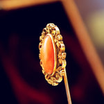Gorgeous Antique Floriate Coral & Gold Stick Pin