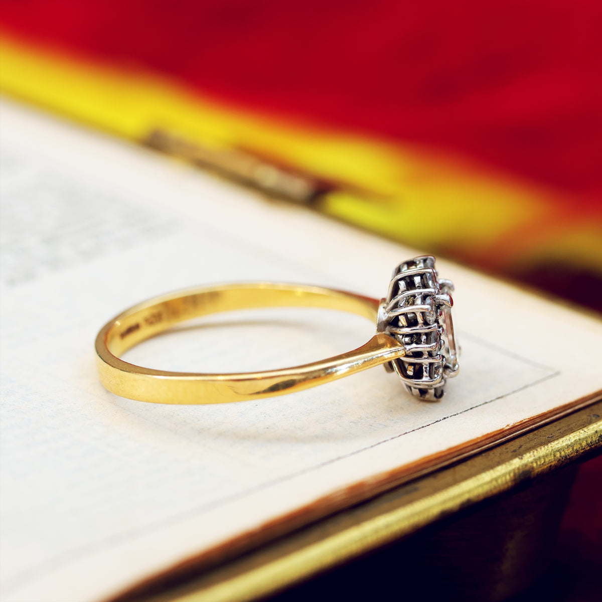 Date 1990 Emerald-Cut Diamond Cluster Engagement Ring