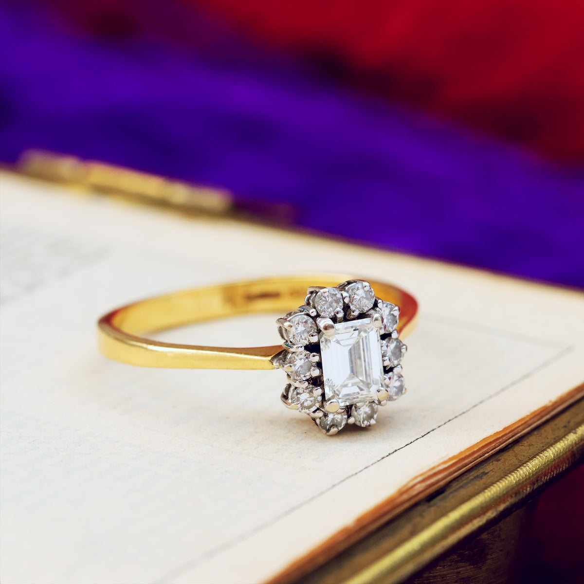 Date 1990 Emerald-Cut Diamond Cluster Engagement Ring – Fetheray