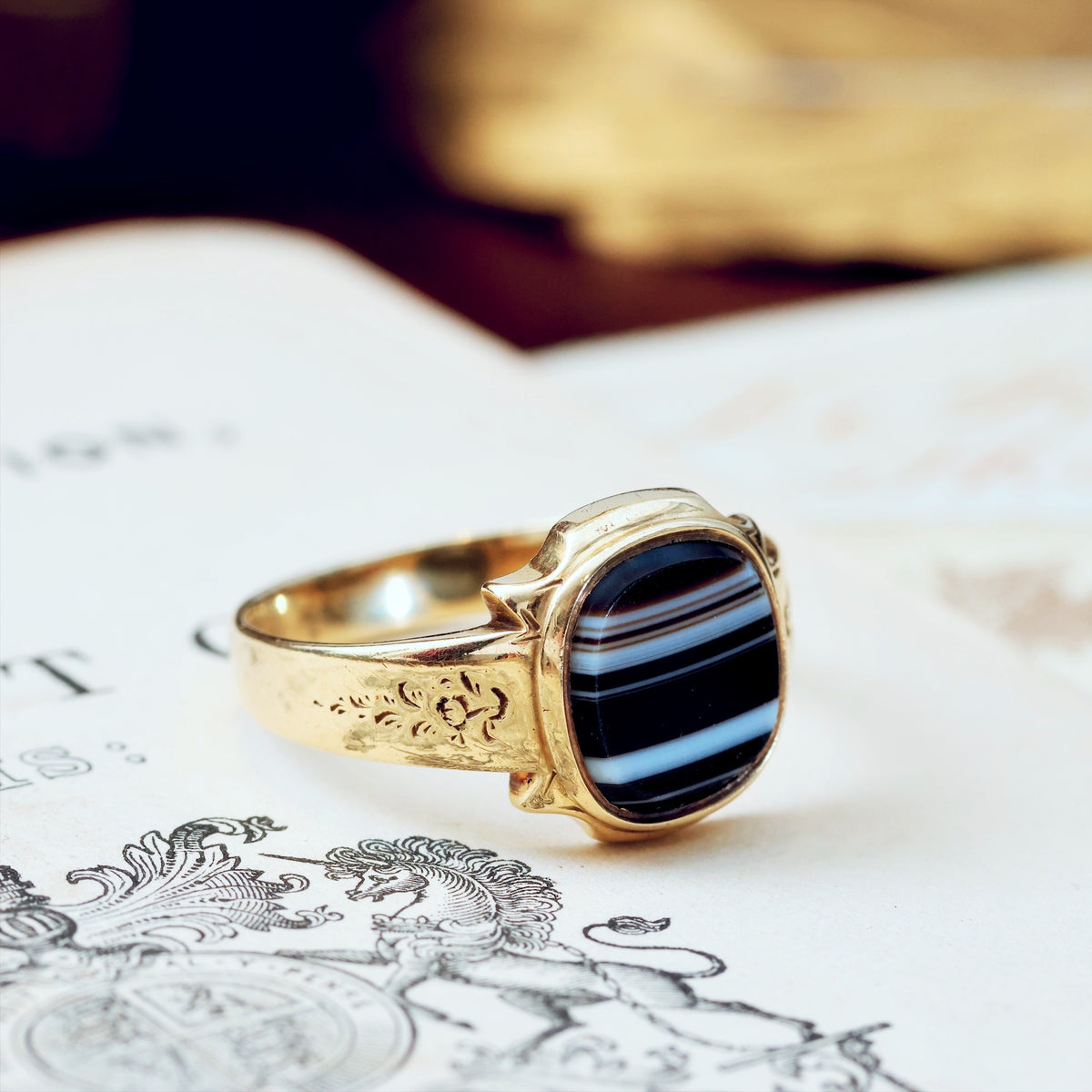 Signet Ring Vintage Mens Jewellery Antique Classical Men's Banded Agate Signet Ring – Fetheray