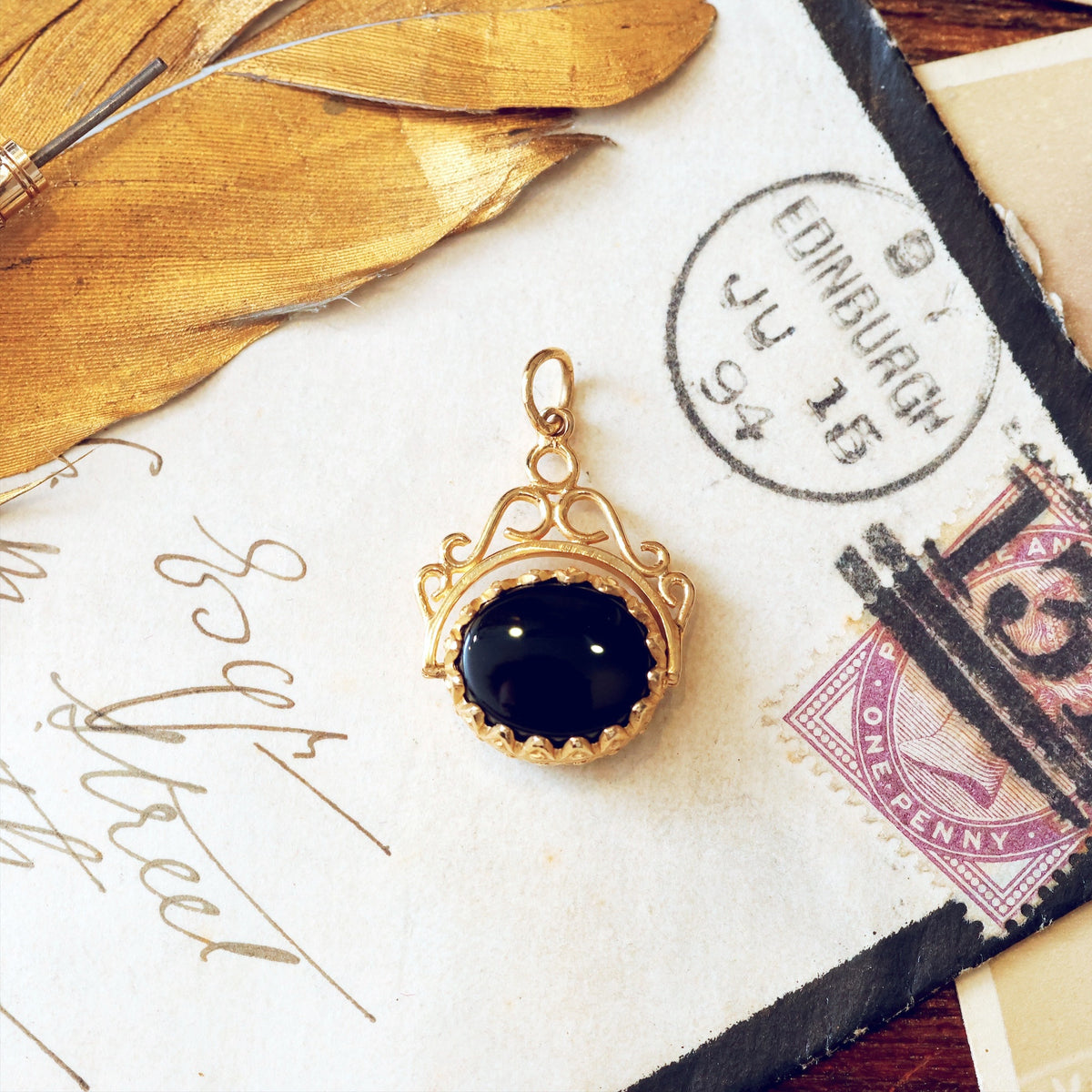 Vintage 1980's Bloodstone & Onyx Swivel Fob