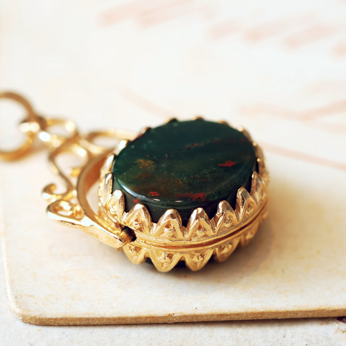 Vintage 1980's Bloodstone & Onyx Swivel Fob