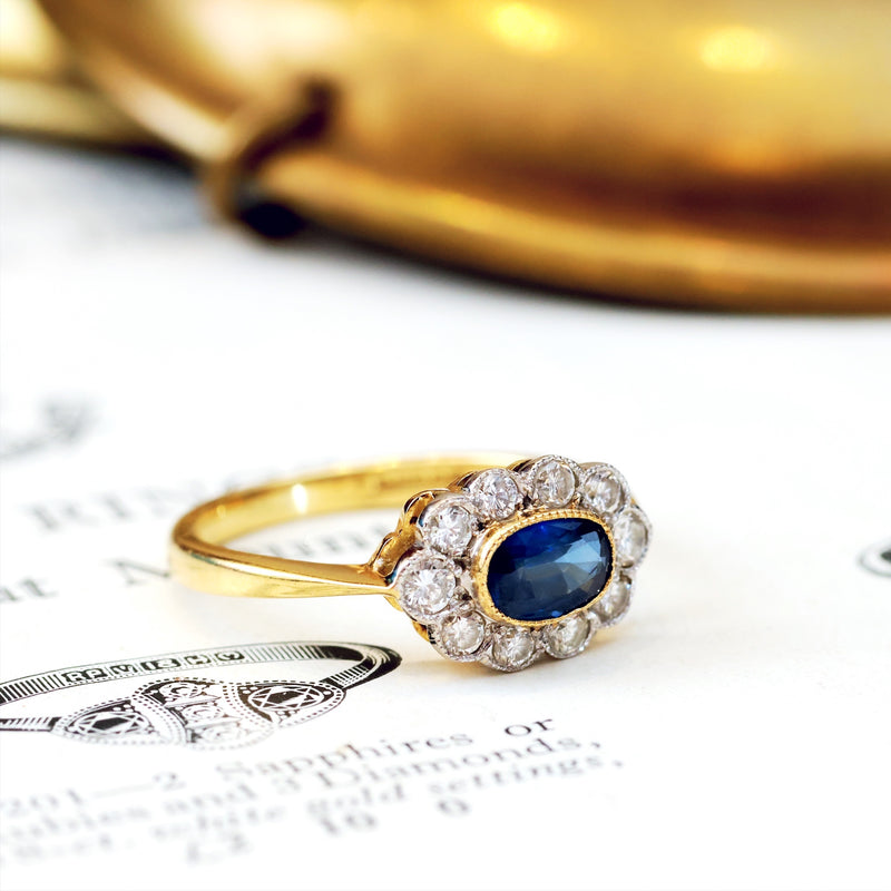 Vintage Date 1994 Sapphire & Diamond Cluster Ring