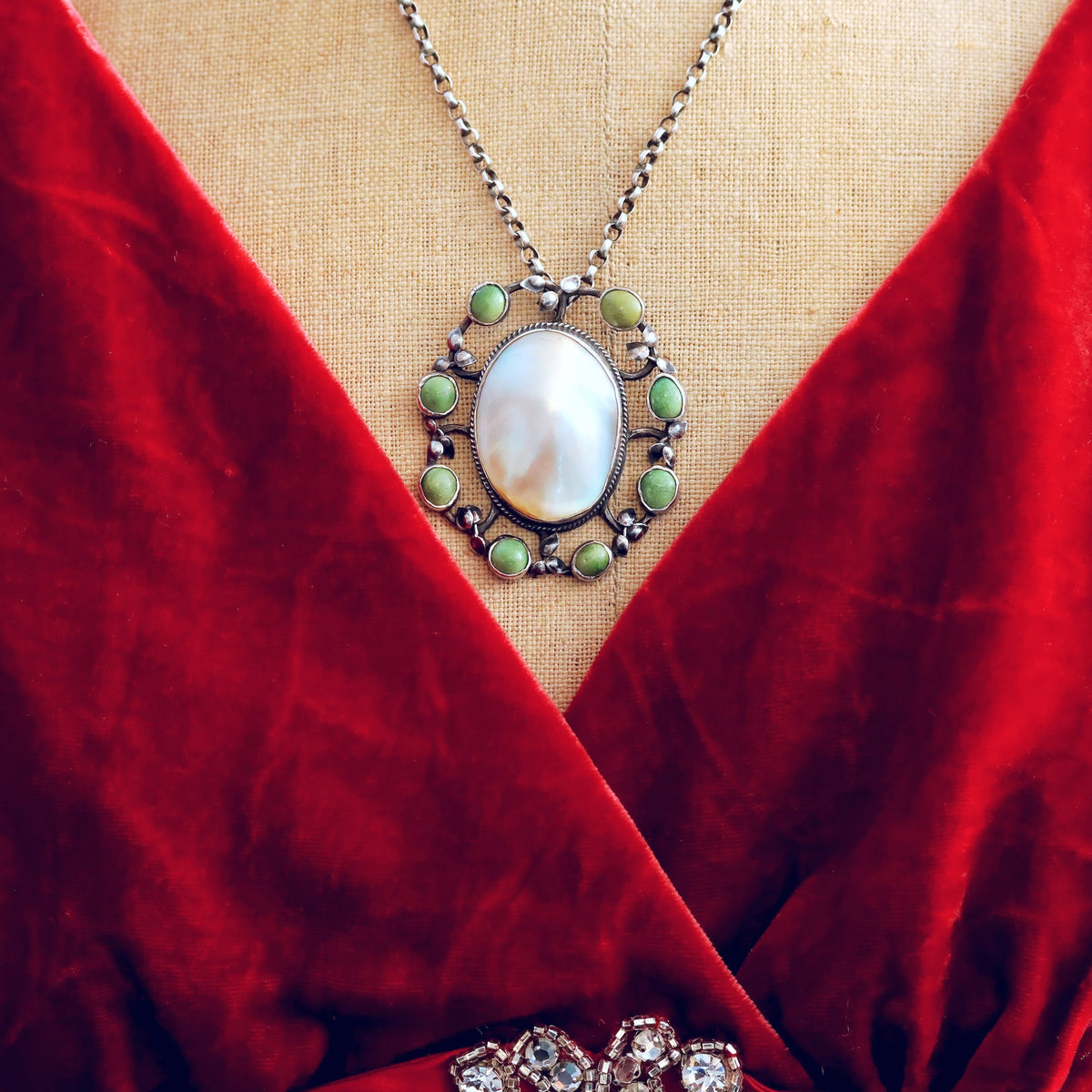 Scarce British Art & Crafts Shell & Turquoise Pendant
