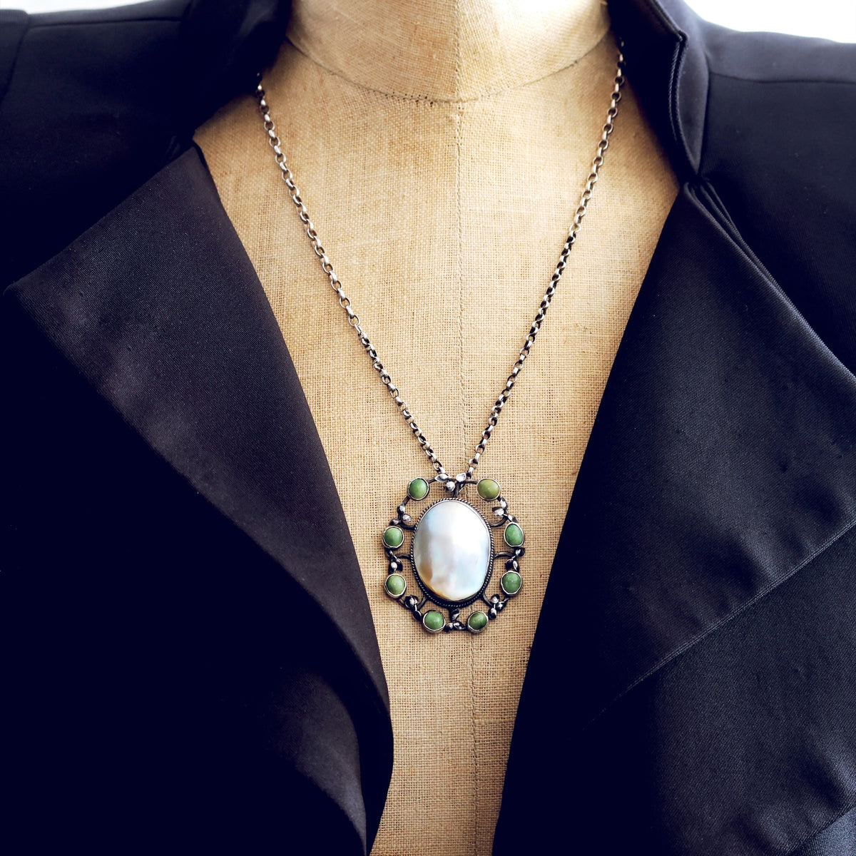 Scarce British Art & Crafts Shell & Turquoise Pendant