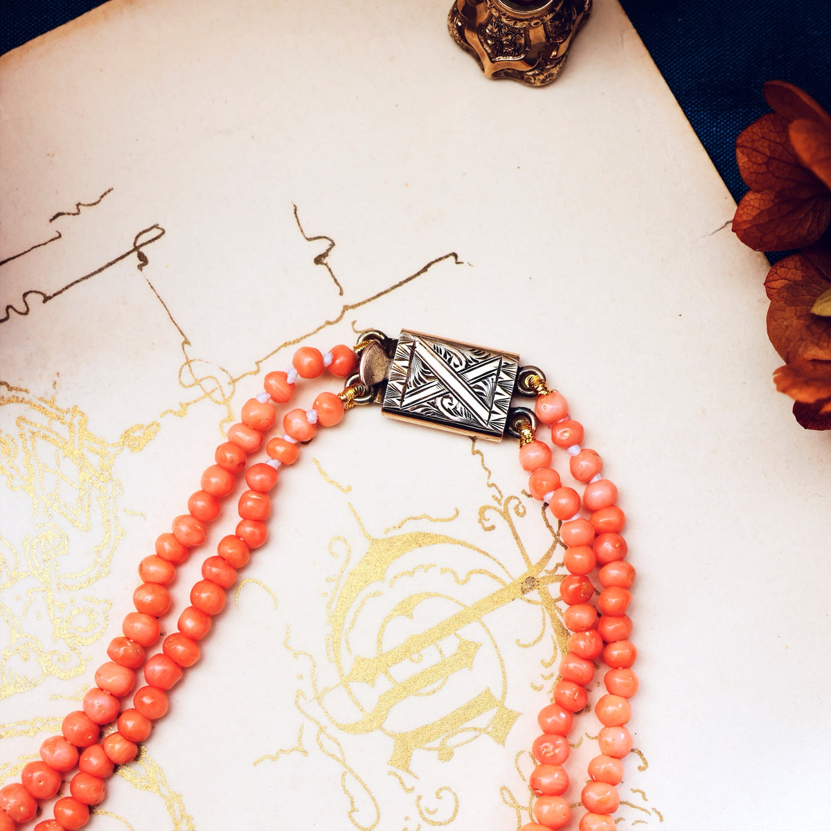 Antique Victorian Pale Peach Coral Necklace