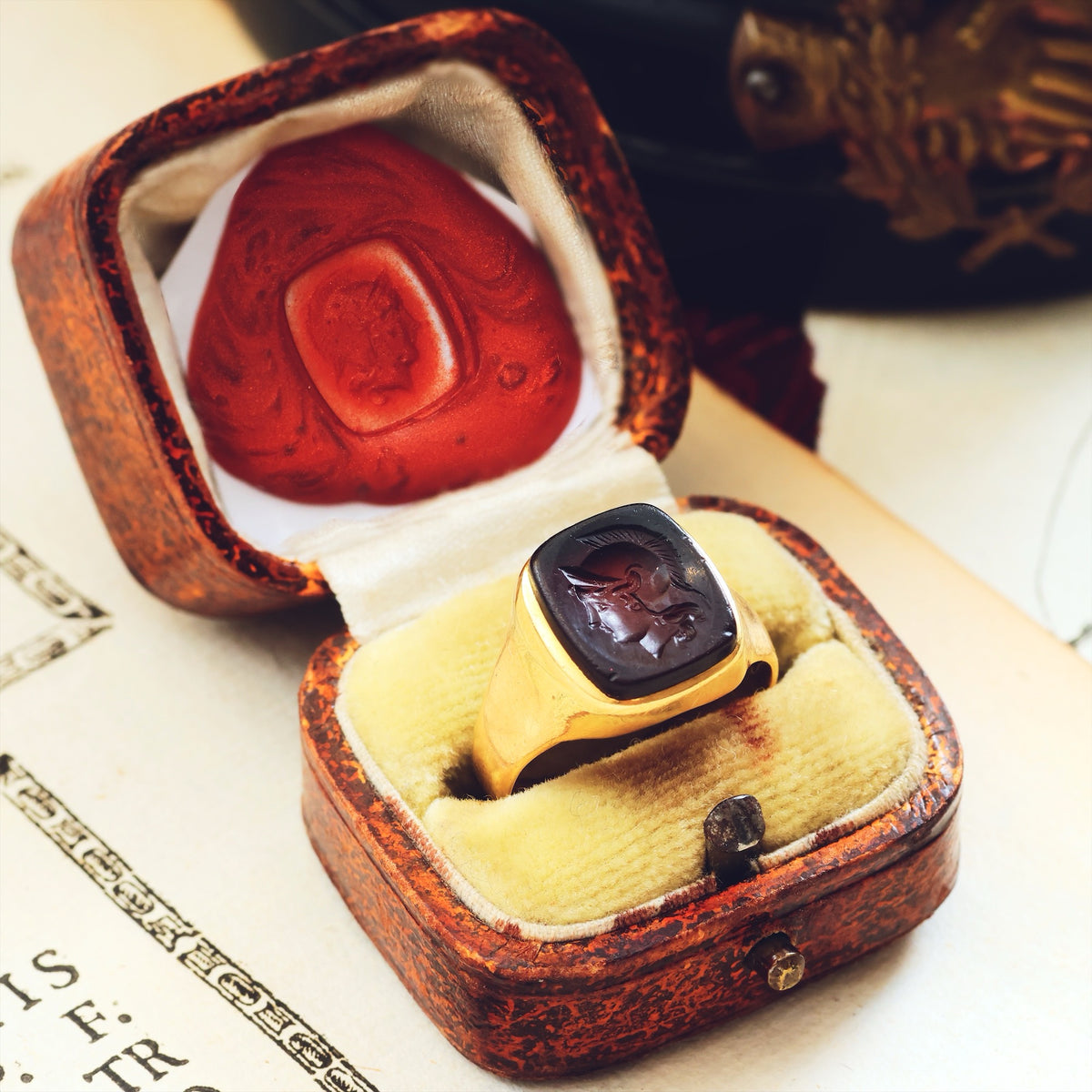 Heroic Antique Goddess Athena Carnelian Intaglio Signet Ring