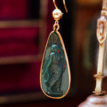 Antique Victorian Carved Bloodstone Goddess Earrings