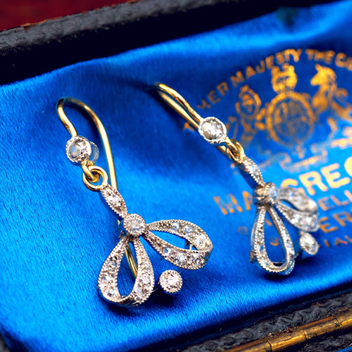 Antique Edwardian Diamond Bow Earrings