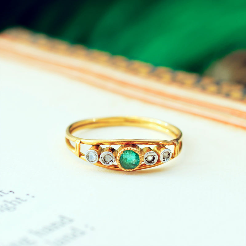 Antique Treat! Continental Emerald & Diamond Ring
