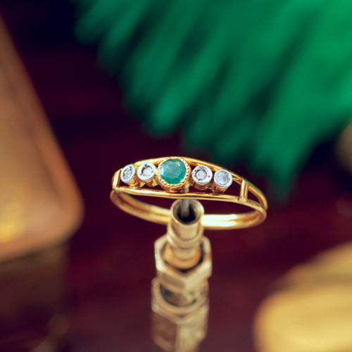 Antique Treat! Continental Emerald & Diamond Ring