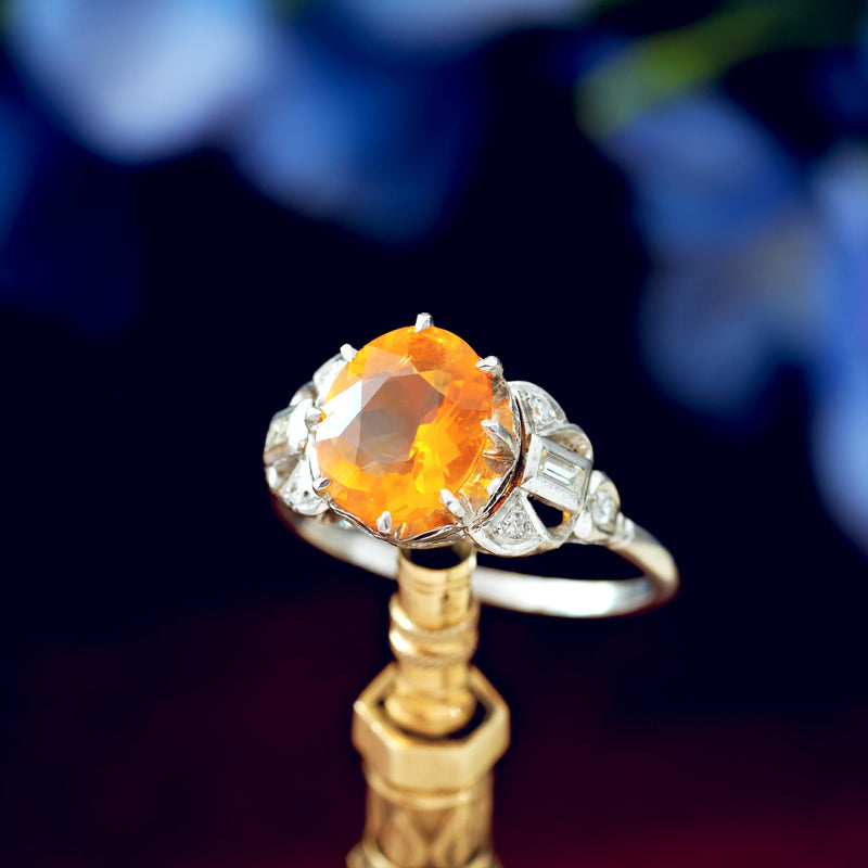 Art Deco Fire Opal & Diamond Cocktail Ring