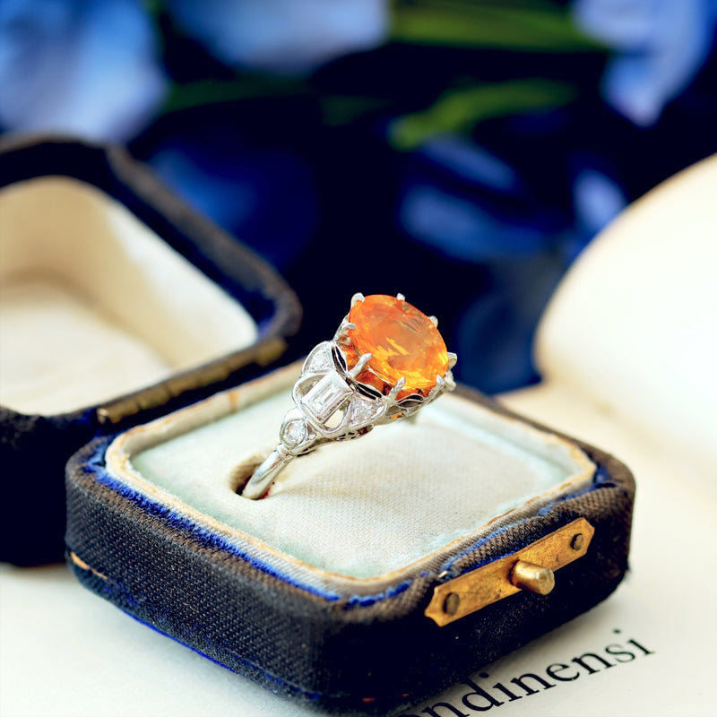 Art Deco Fire Opal & Diamond Cocktail Ring