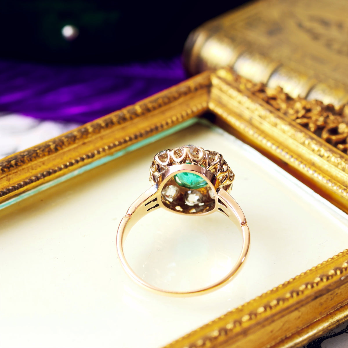 Splendid Antique Emerald & Diamond Engagement Ring
