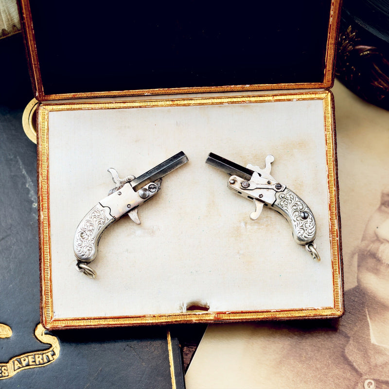 Antique Novelty Berloque Miniature Flintlock Gun Watch Fob