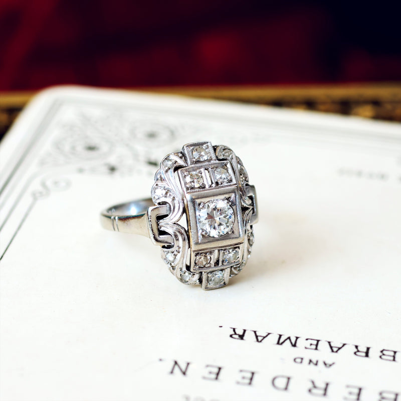 Vintage Continental Art Deco Diamond Cluster Ring