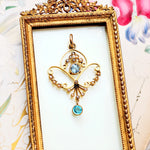 Exquisite Antique Edwardian Aquamarine 15ct Gold Pendant