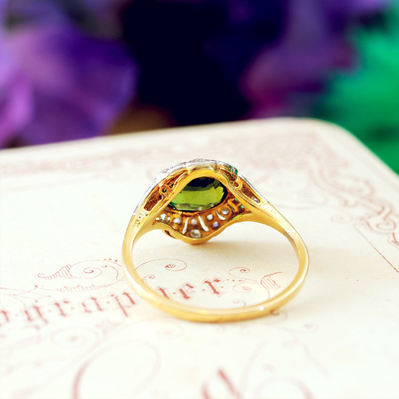 Fine Vintage Green Tourmaline & Diamond Ring