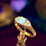 Vintage Date 1973 Crystal Opal & Diamond Ring